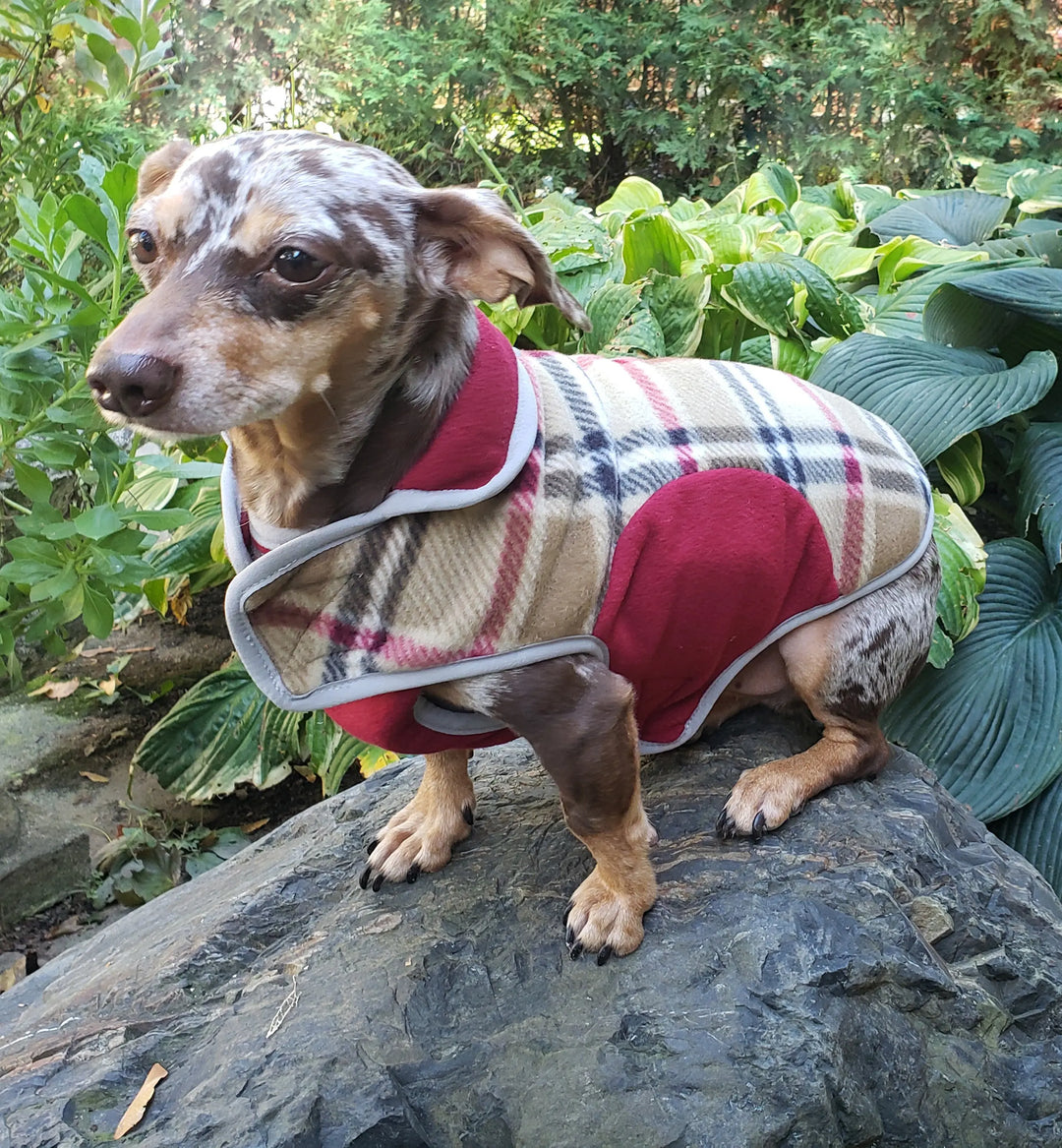 Plaid Fleece Dog Coat Red Plaid Dog Jacket Alpine Sherpa Lined Dog