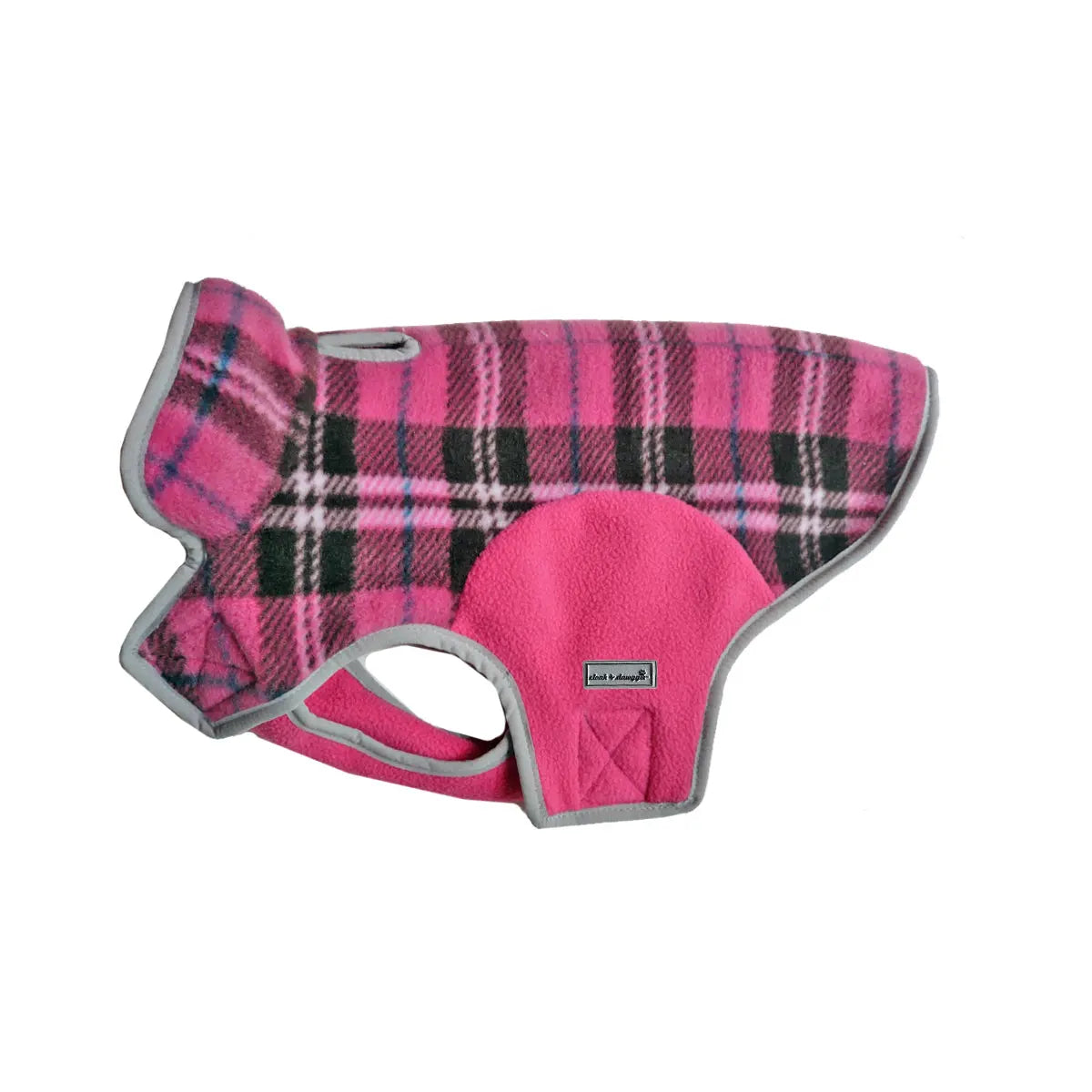 Precision Fit Pink Plaid Printed Fleece Designer Dog Jacket Side View Cloak and Dawggie