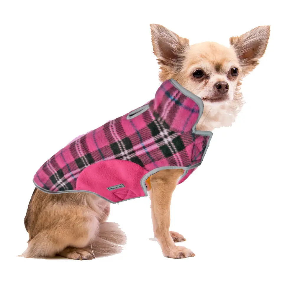 Precision Fit Pink Plaid Printed Fleece Designer Dog Jacket Cloak and Dawggie