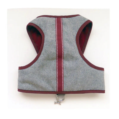 Flannel step in dog harness back view burgundy