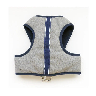 Flannel step in dog harness back view navy