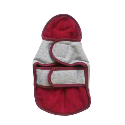 gray flannel teacup tiny dog winter coat in burgundy underside