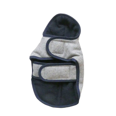 gray flannel teacup tiny dog winter coat in navy under image