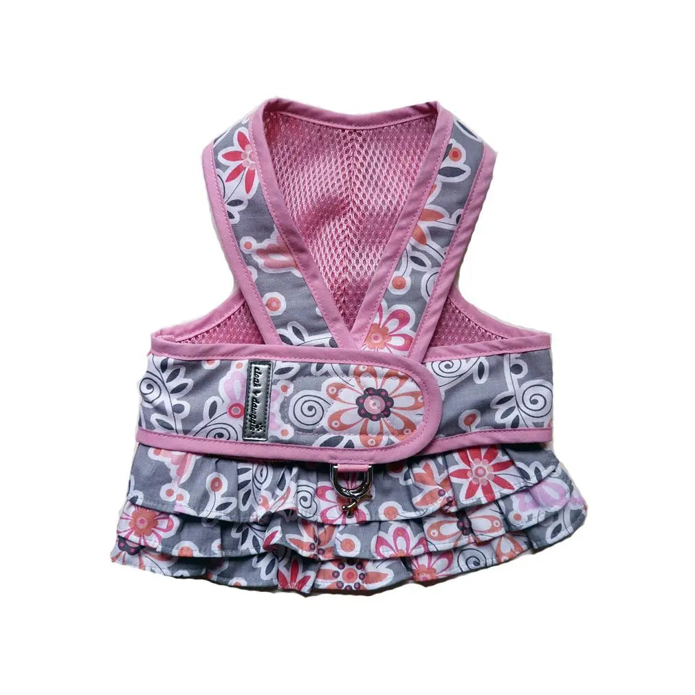 Cloak and Dawggie Step n Go Harness Dress Pink Floral Print Dog Harness with Matching Skirt