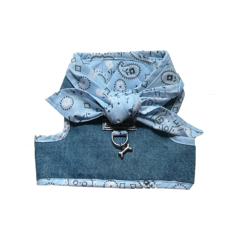 cloak dawggie Denim Dog Harness Blue Bandana Scarf Teacup