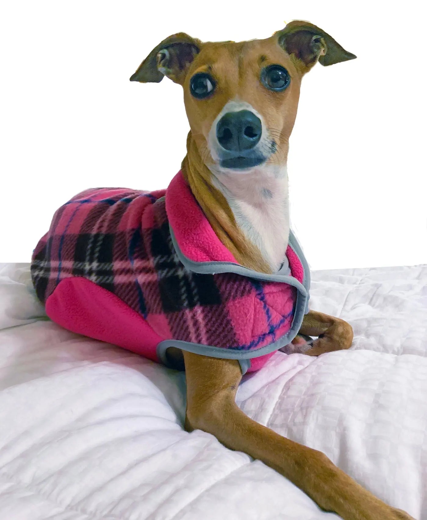Precision Fit Pink Plaid Printed Fleece Designer Dog Jacket Cloak and Dawggie