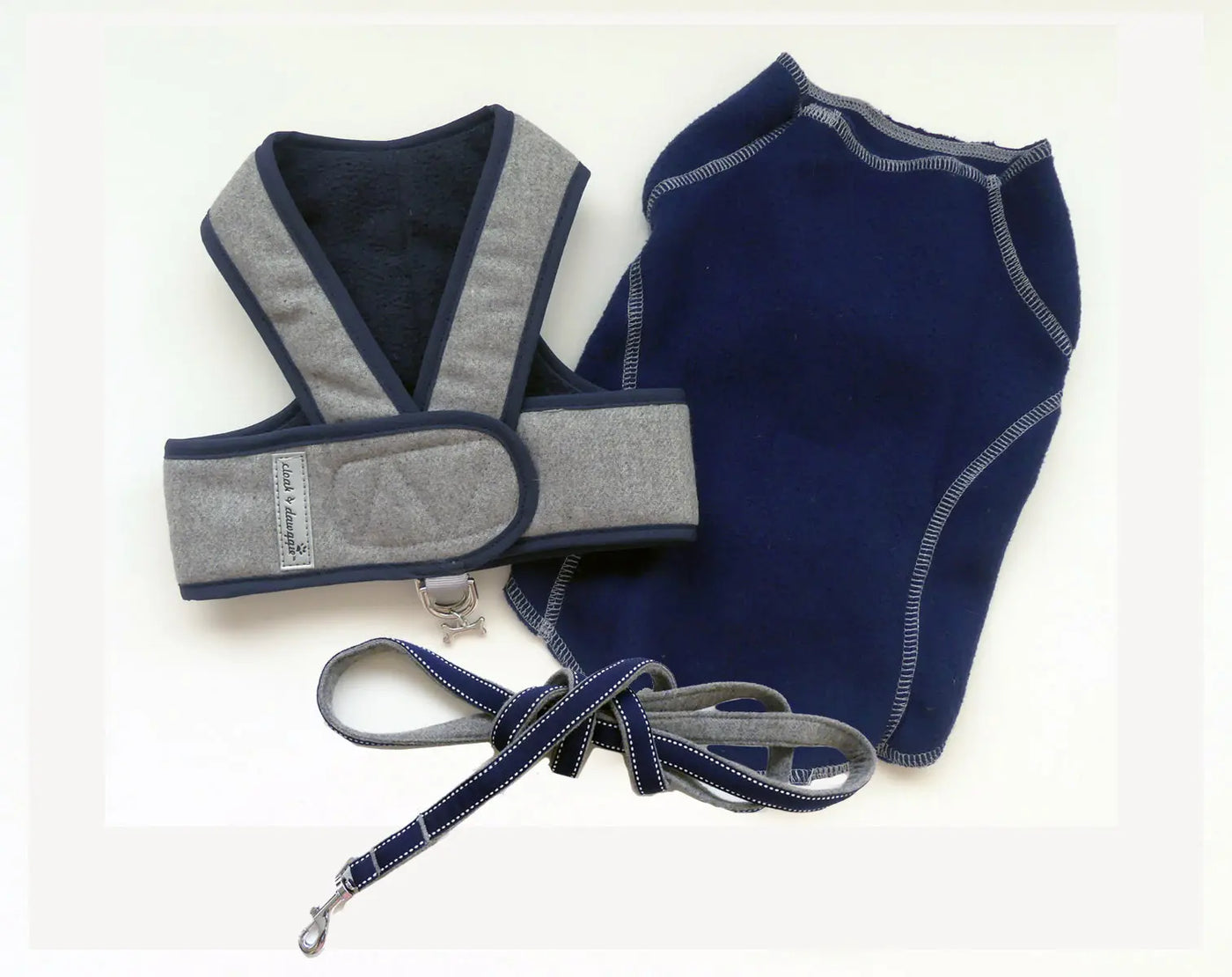 3 PC SET Step n Go Flannel Harness, Lead, Sweater Navy OR Burgundy