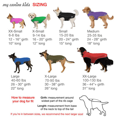 Precision Fit Dog Parka Size Chart
