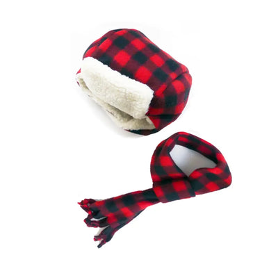 fleece viator dog hat and scarf set red buffalo