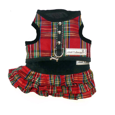 Holiday Tartan Ruffle Dog Skirt for Teacup Vest or Step N Go Harness - cloakanddawggie-mycaninekids