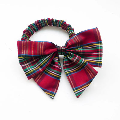 Holiday Tartan Double Bow Scrunchie for Girl Dogs