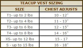 Denim Lace Vest Harness size chart
