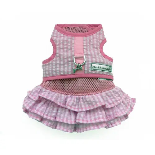Pink Gingham Teacup Dog Harness Skirt Dress 2 Lbs to 6 Lbs