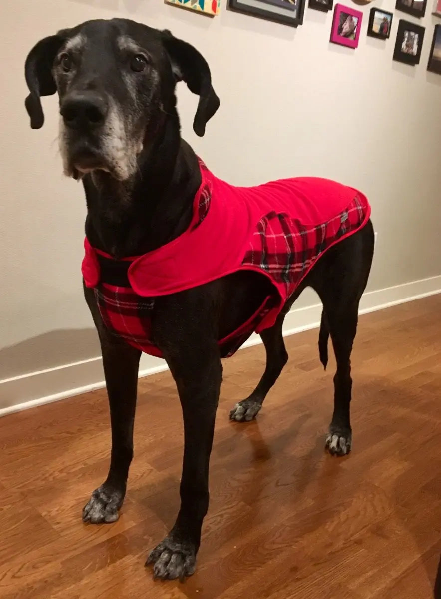 6700 Precision Fit Red Plaid Printed Fleece Designer Dog Jacket Cloak and Dawggie