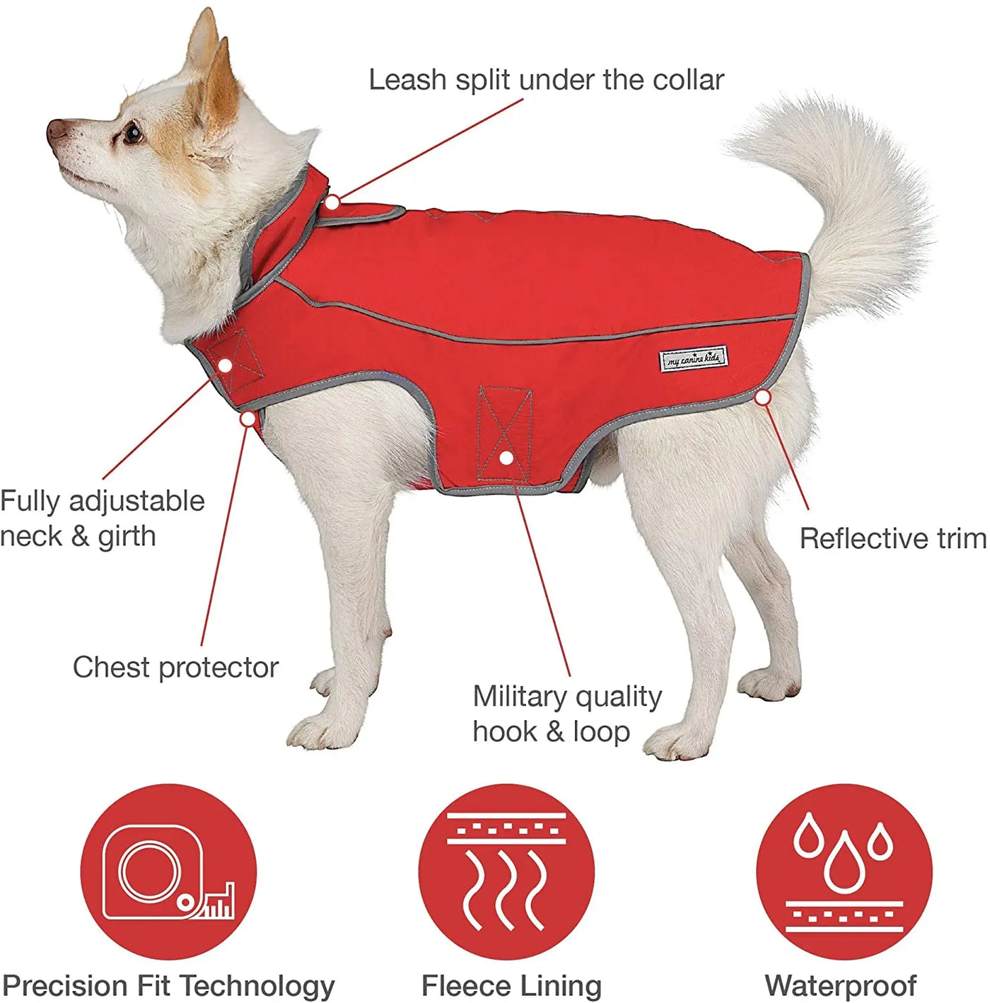 Precision Fit Sport Parka Reflective Waterproof Lined Coat Red My Canine Kids